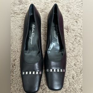 Salvatore Ferragamo Boutique Black Heels with Silver Hardware
